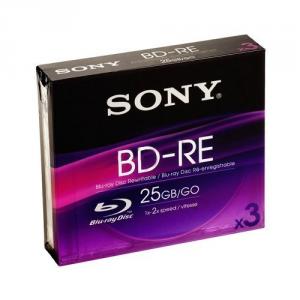 Sony Pack of 3 BNE25B 25 GB BD-RE Rewritable Blu-ray Discs, 3 vnt. Pakas bluray diskeliu,  2x certified, single layer, crystal box code:4905524552720 